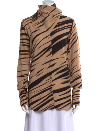 Beaufille Animal Print Turtleneck Button-Up Top