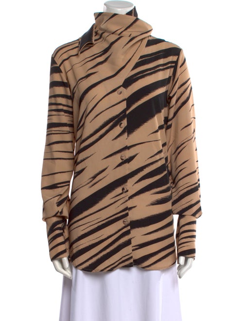 Beaufille Animal Print Turtleneck Button-Up Top