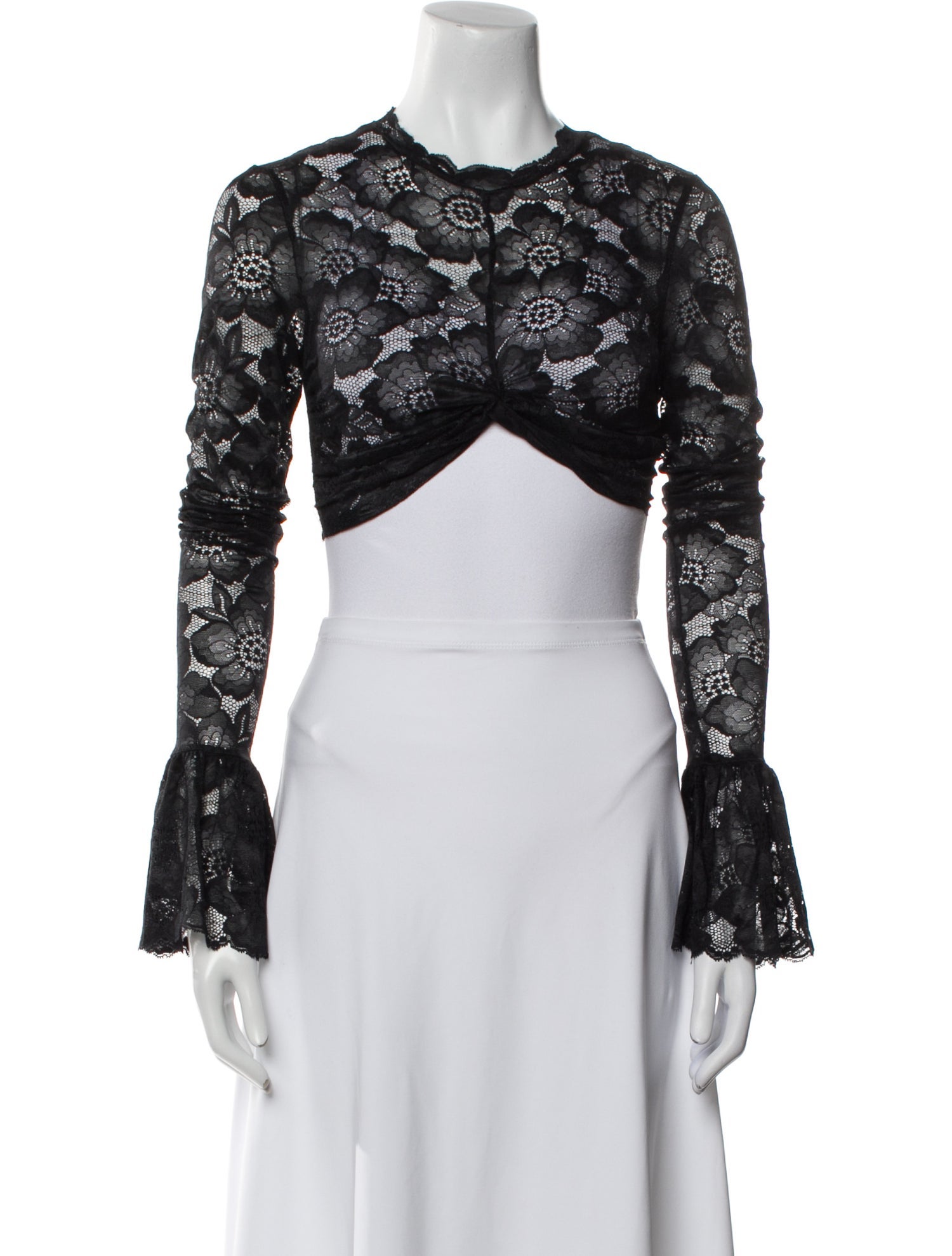 Beaufille Lace Pattern Crew Neck Crop Top