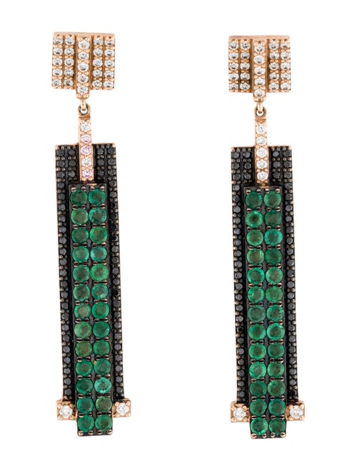 Bee Goddess 14K 2.42ctw Emerald & Diamond Mondrian Drop Earrings