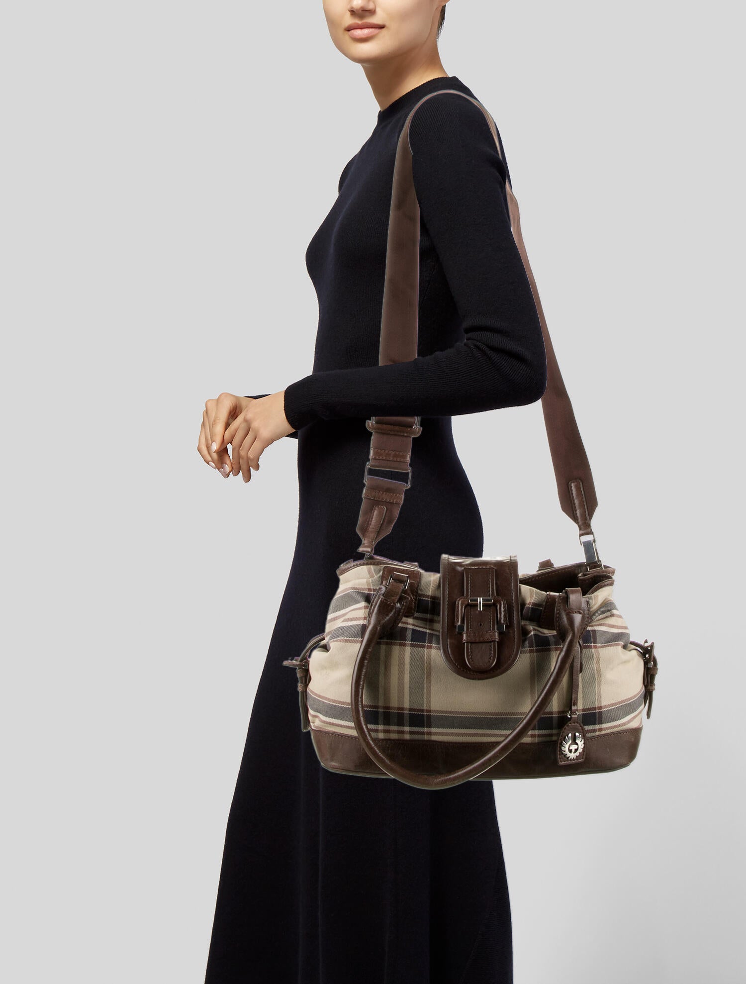 Belstaff Leather Trimmed Canvas Shoulder Bag