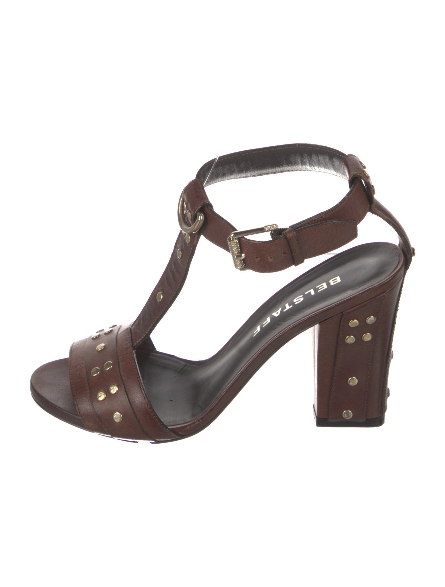 Belstaff Leather Studded Accents T-Strap Sandals