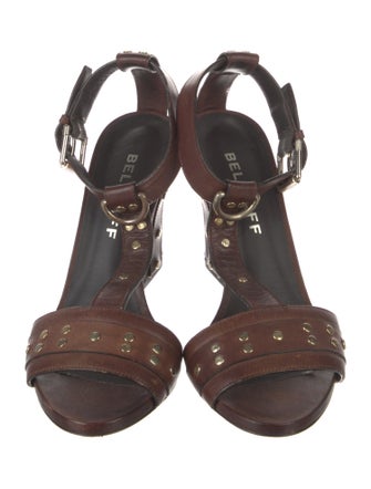 Belstaff Leather Studded Accents T-Strap Sandals