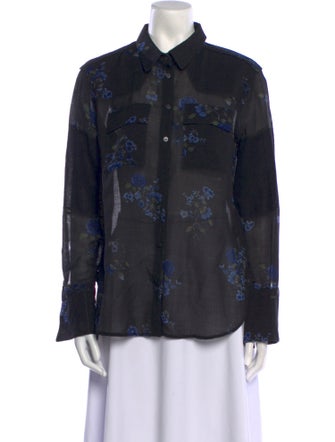 Belstaff Virgin Wool Floral Print Button-Up Top