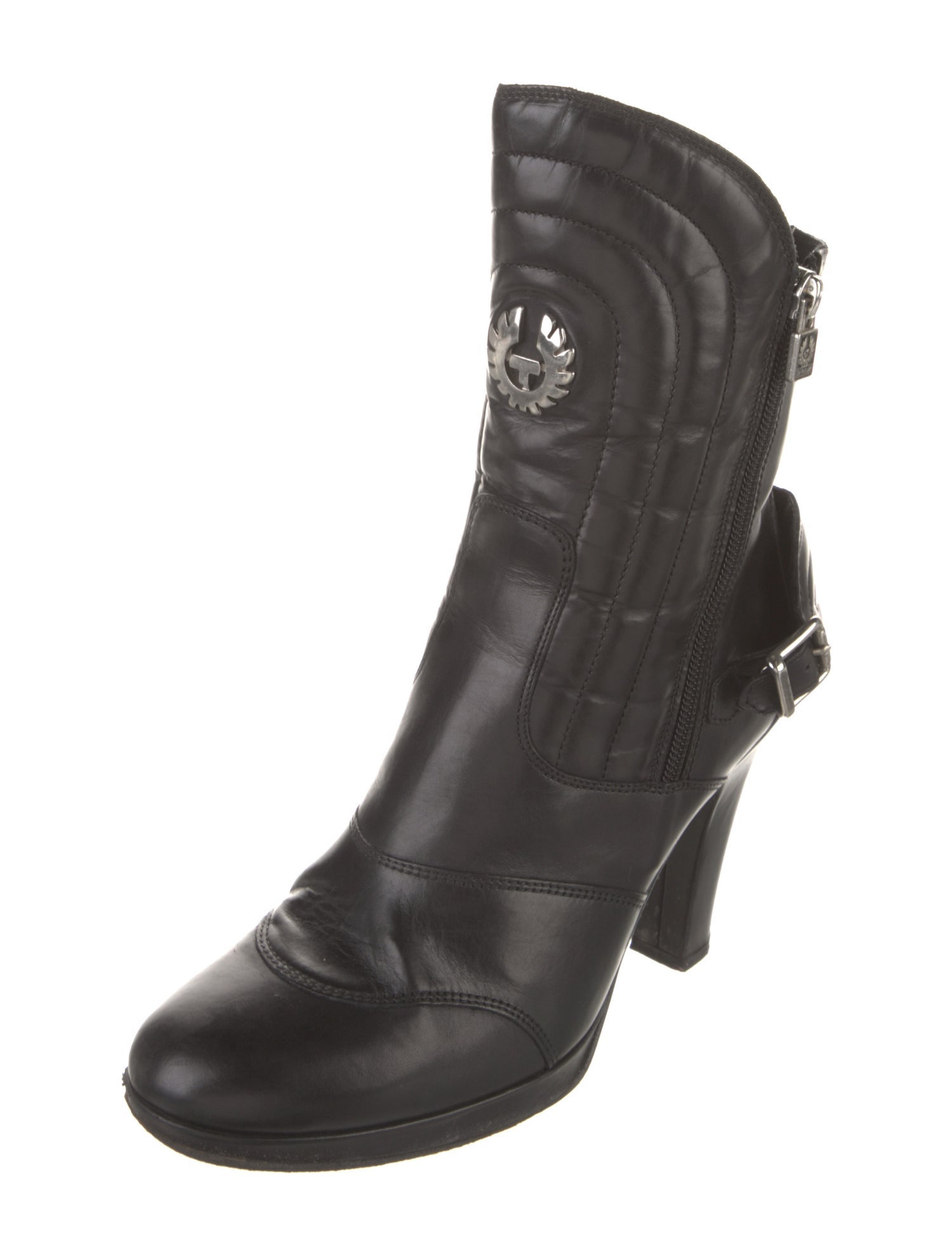 Belstaff Quilted Pattern Leather Moto Boots
