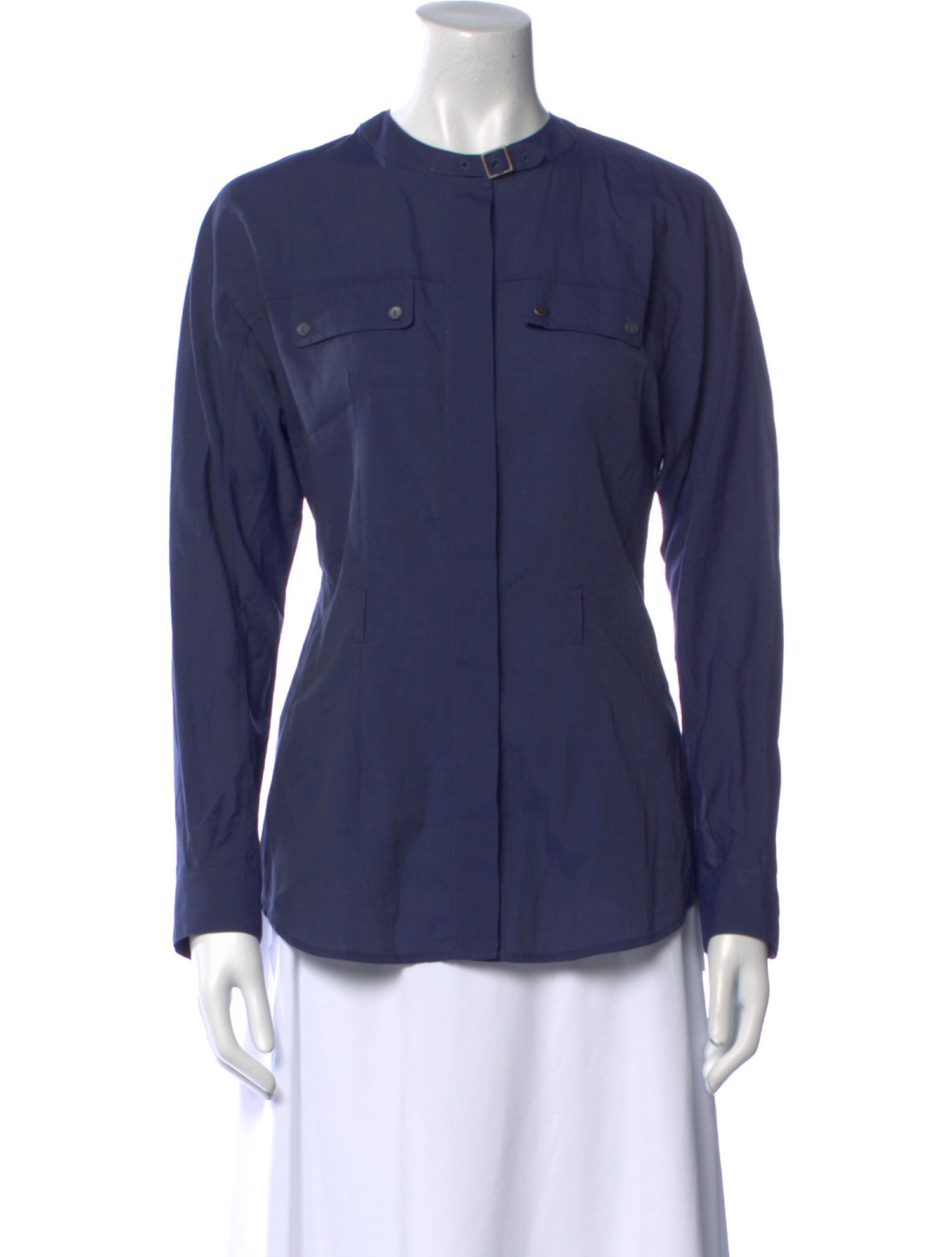 Belstaff Crew Neck Long Sleeve Button-Up Top
