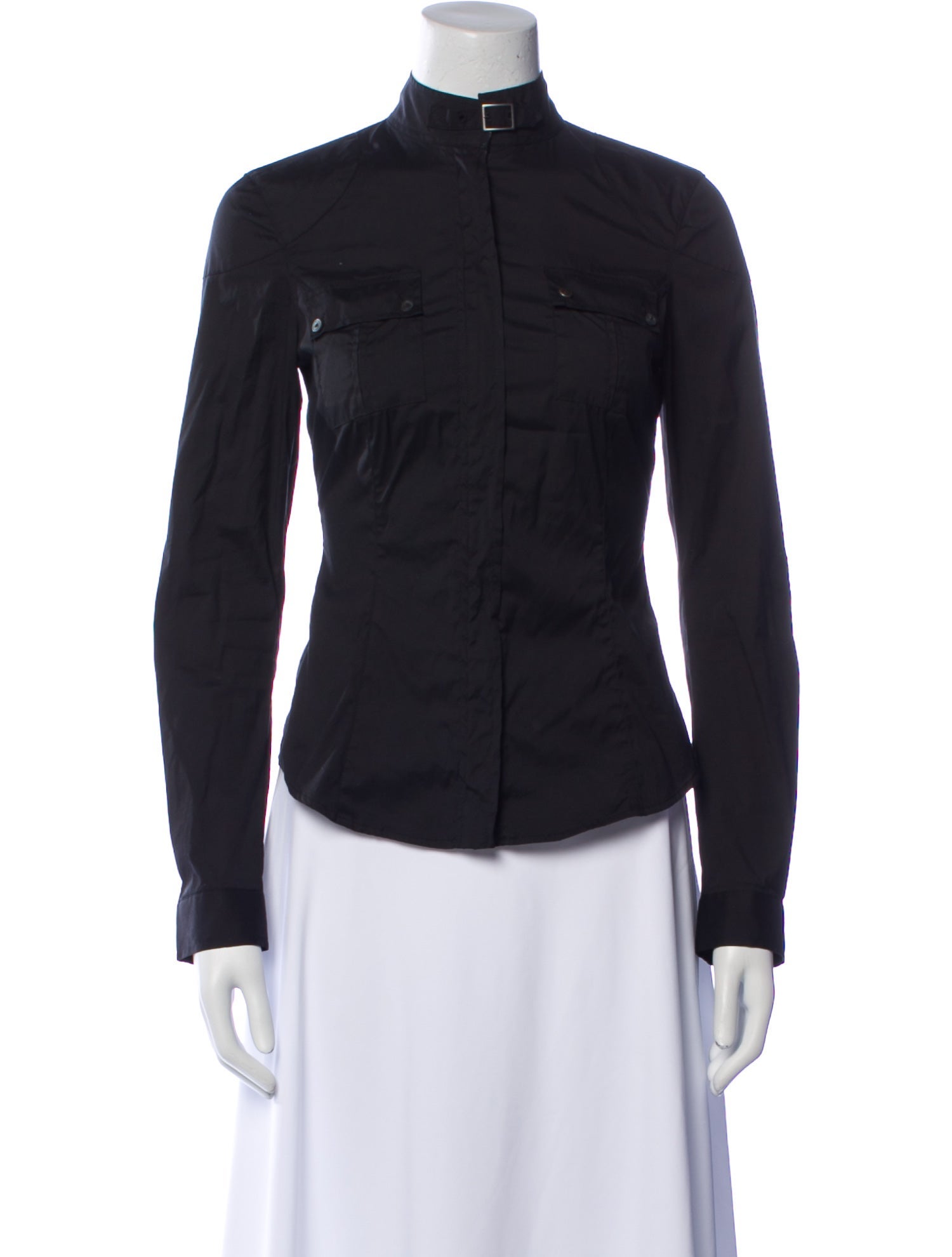 Belstaff Mock Neck Long Sleeve Button-Up Top