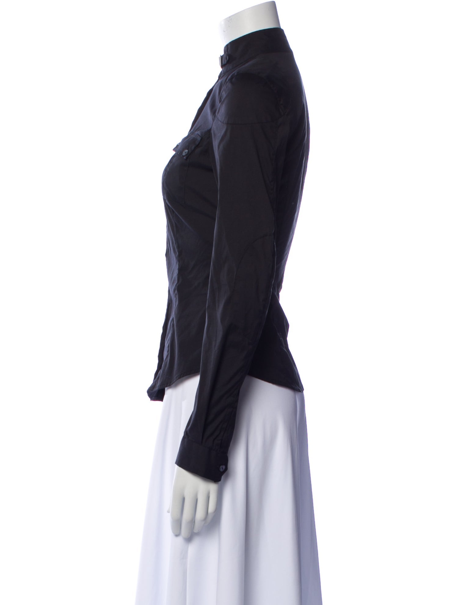 Belstaff Mock Neck Long Sleeve Button-Up Top