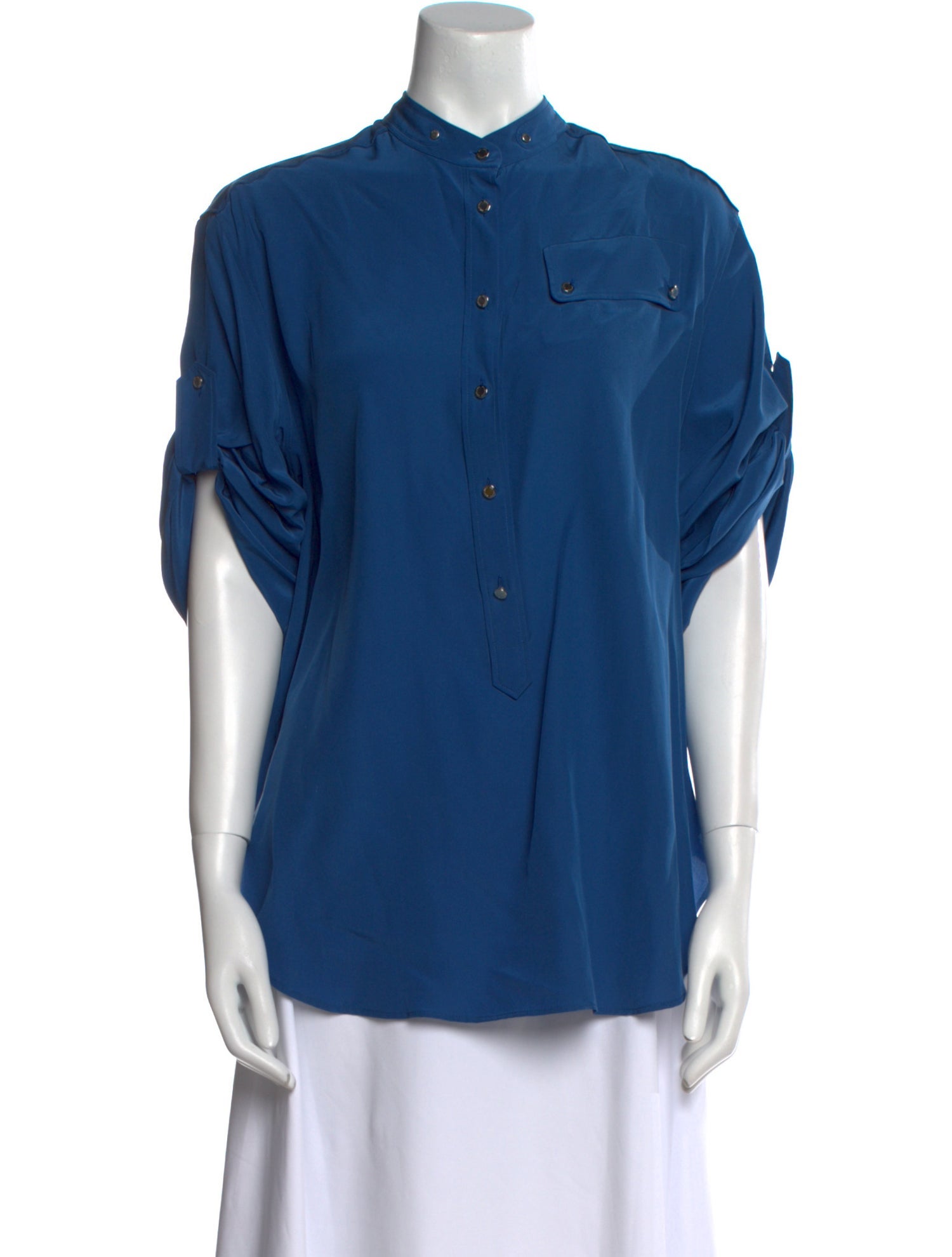 Belstaff Silk Mock Neck Button-Up Top