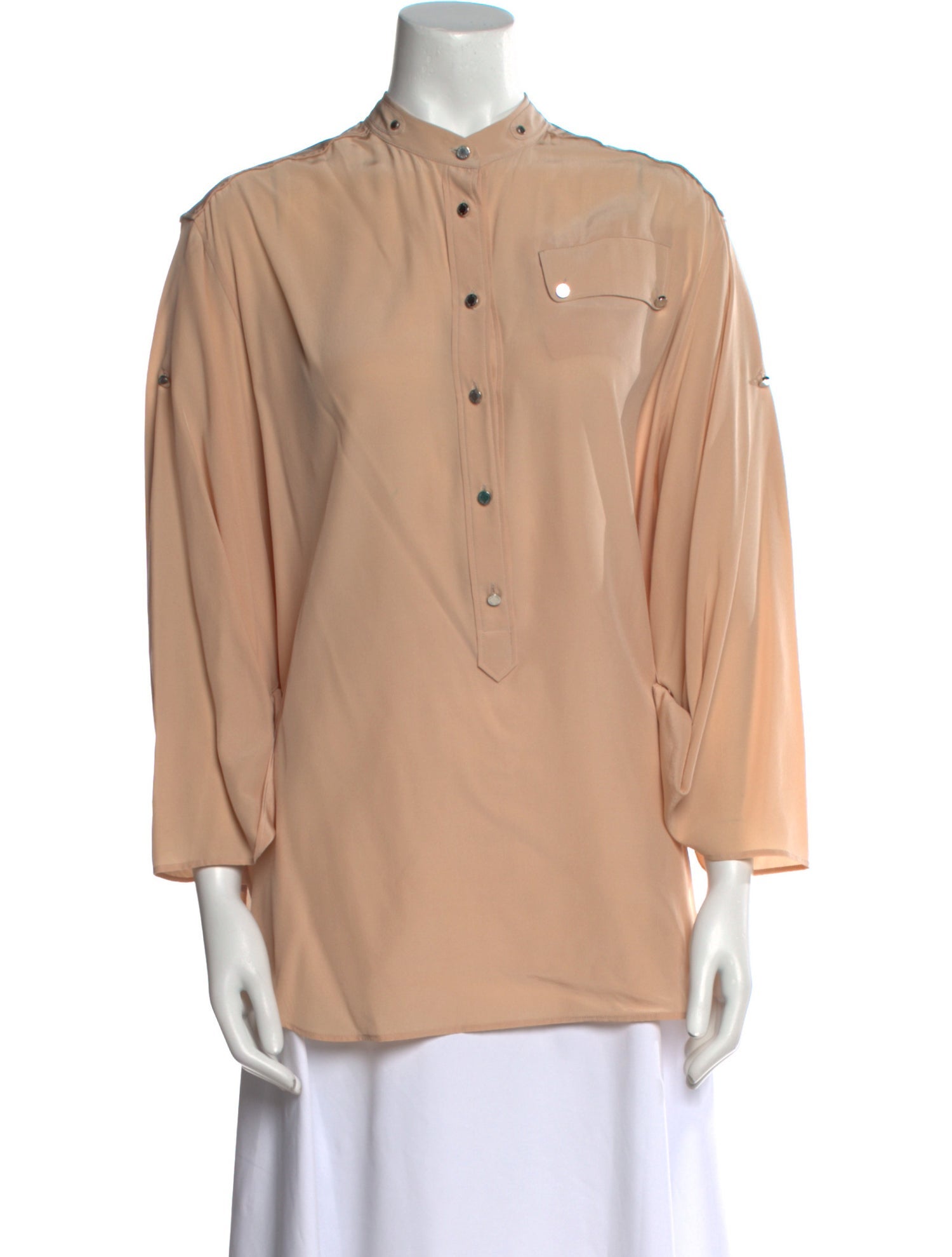 Belstaff Silk Mock Neck Button-Up Top