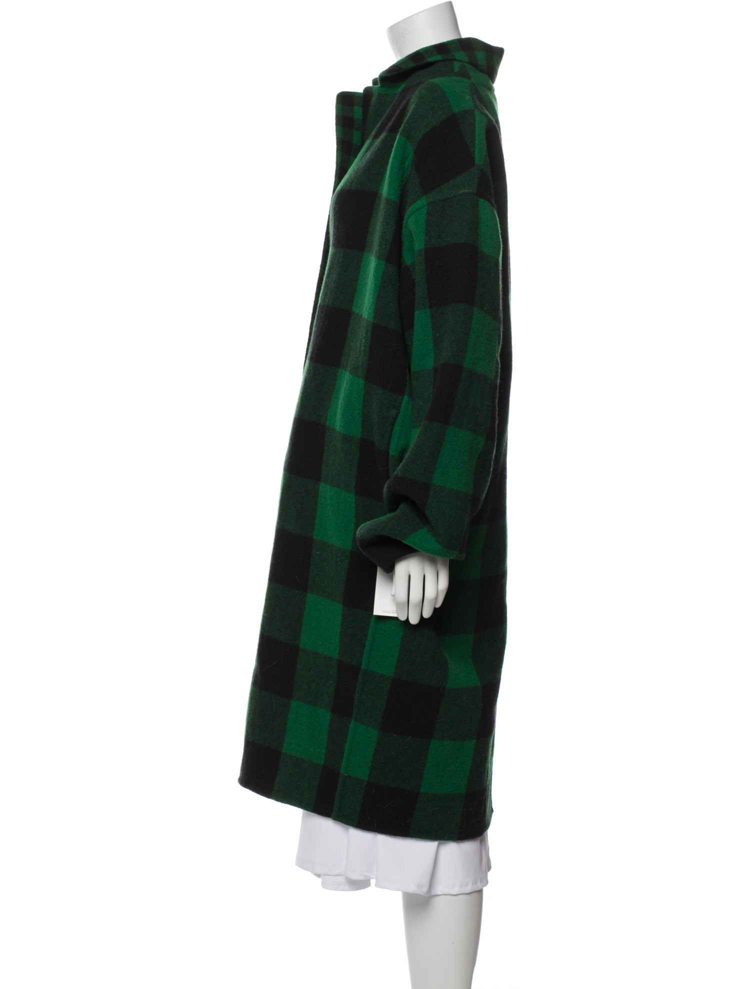Belstaff Wool Plaid Print Faux Fur Coat