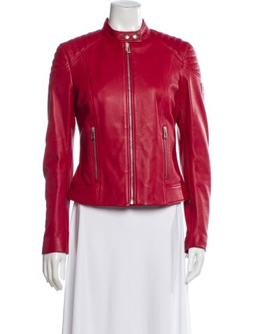Pre-owned Belstaff Lamb Leather Biker Jacket In Red