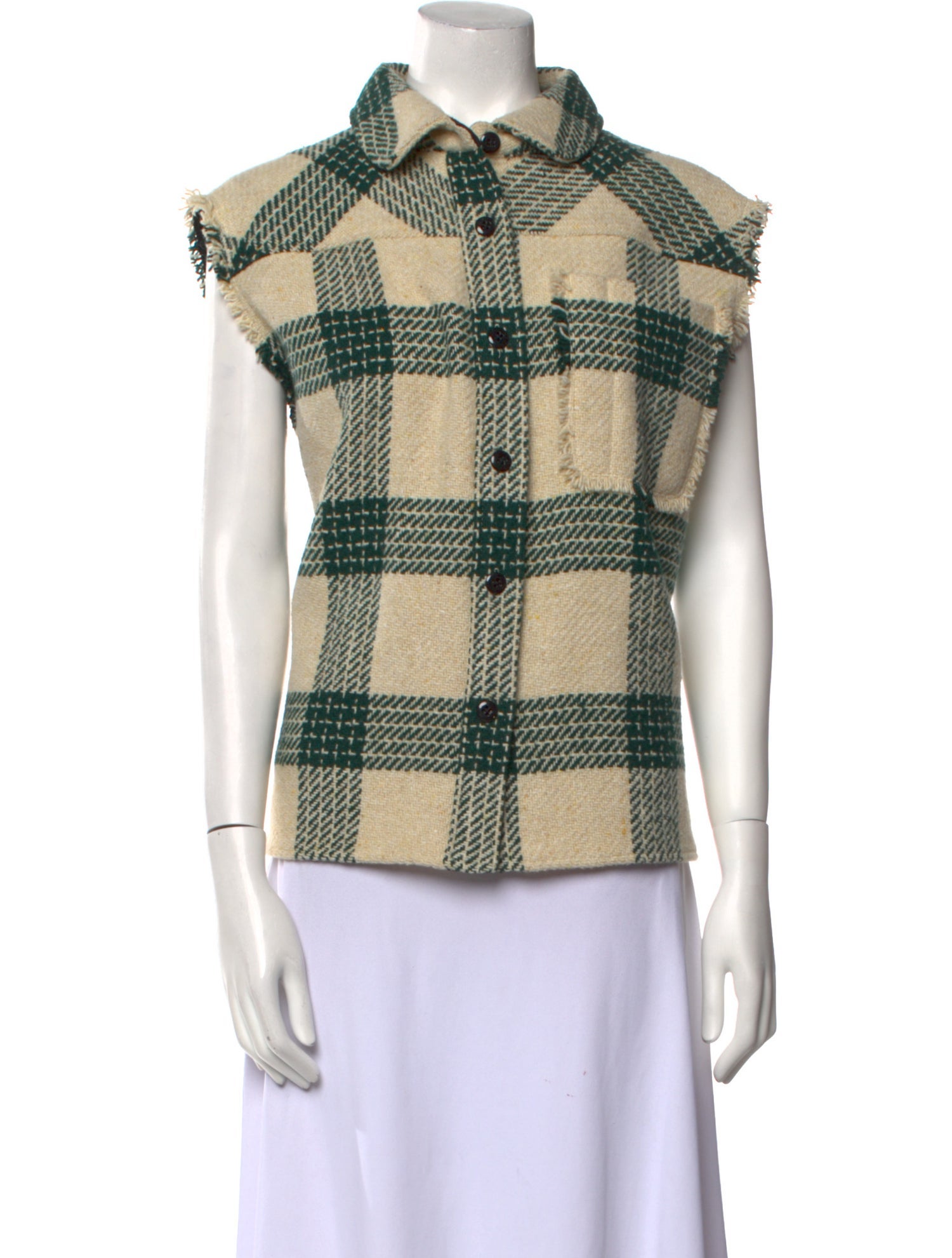 Bellerose Plaid Print Short Sleeve Button-Up Top