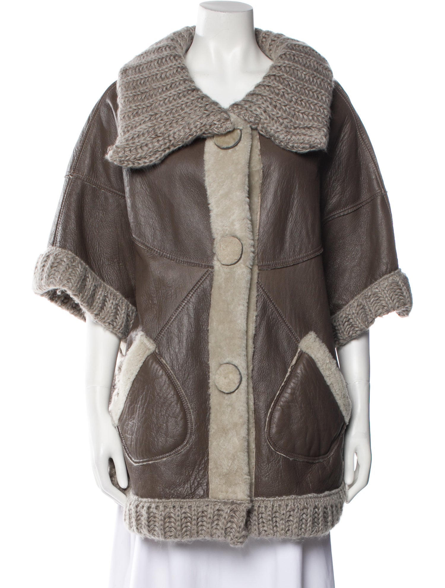 Belle Fare Leather Colorblock Pattern Coat