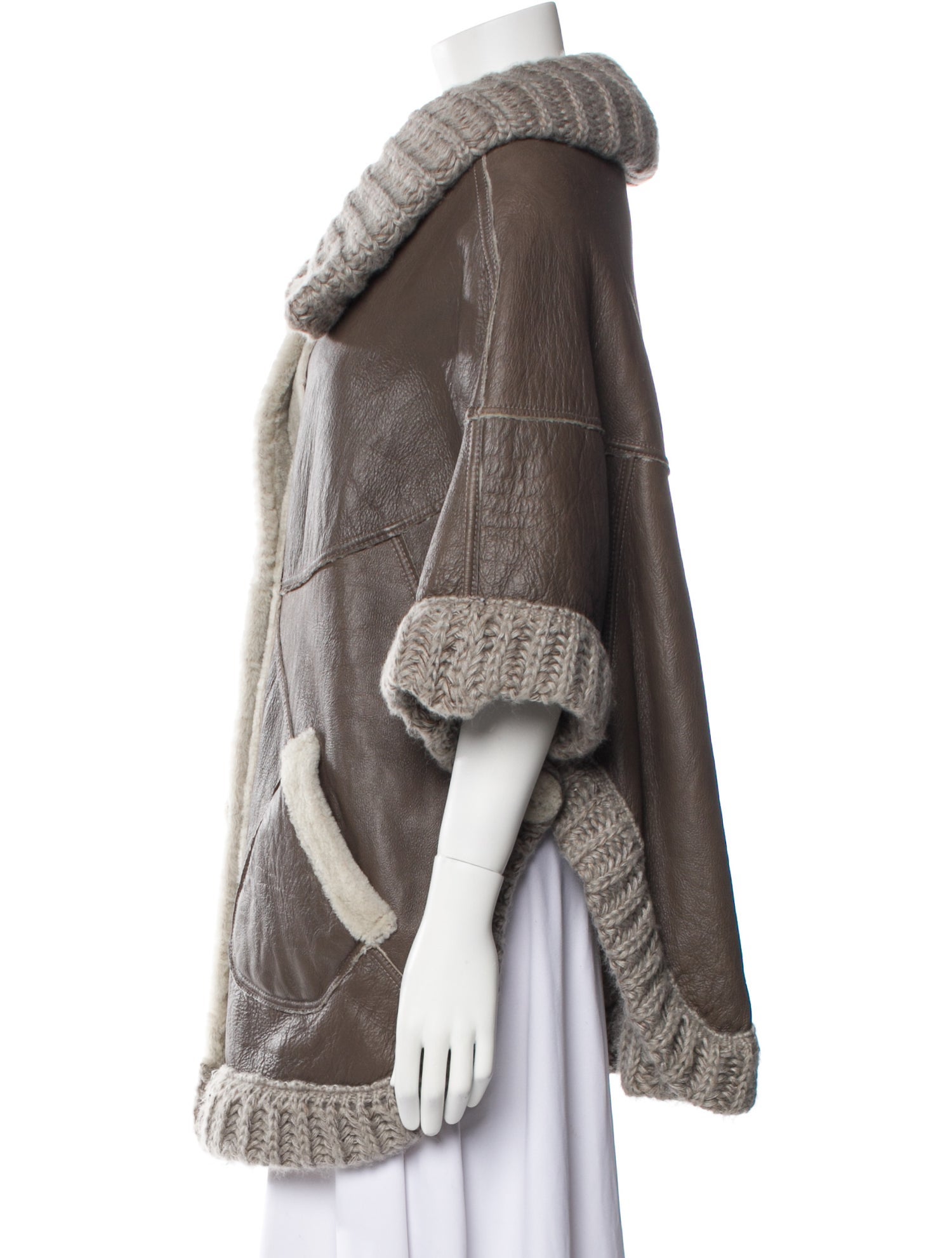 Belle Fare Leather Colorblock Pattern Coat