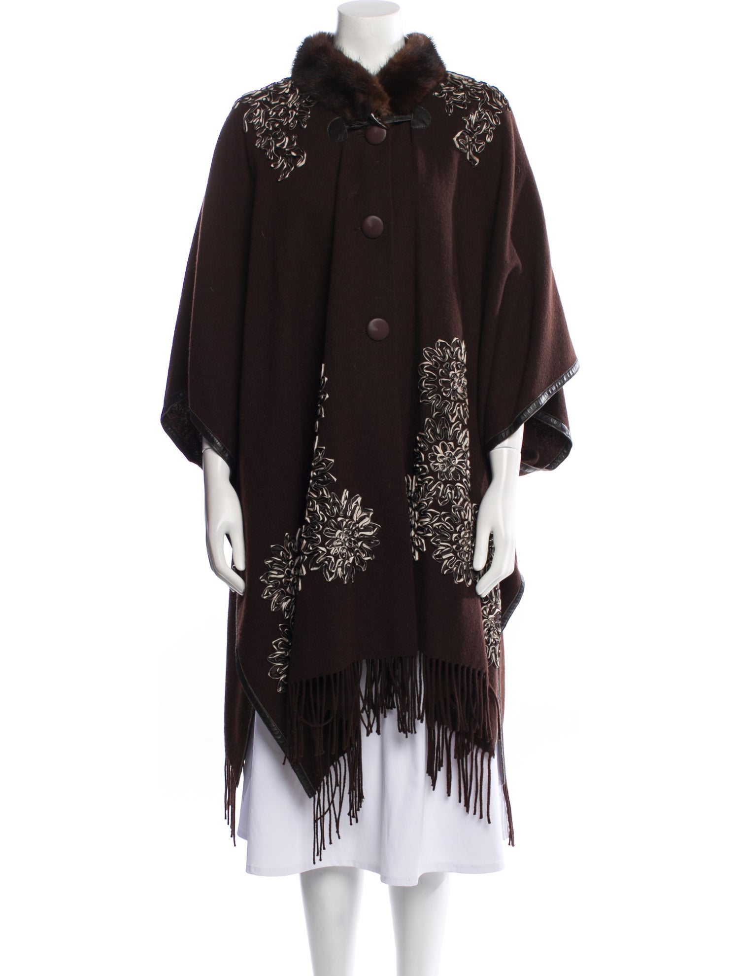 Belle Fare Poncho Floral Print Fur Jacket