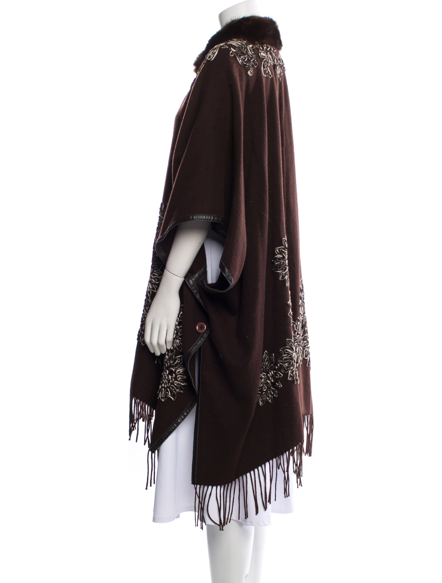 Belle Fare Poncho Floral Print Fur Jacket