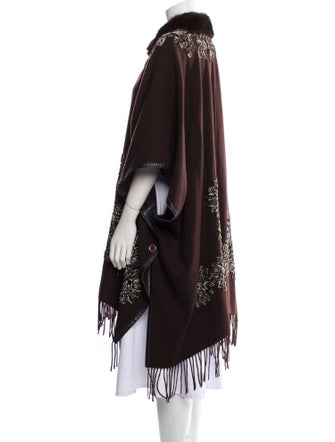 Belle Fare Poncho Floral Print Fur Jacket