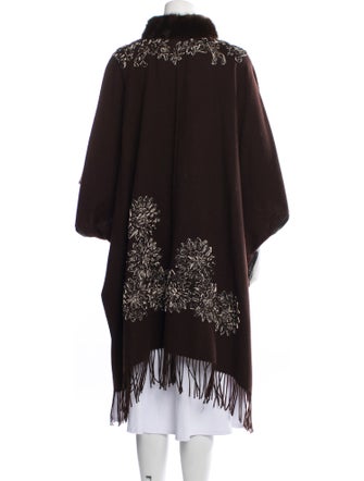 Belle Fare Poncho Floral Print Fur Jacket