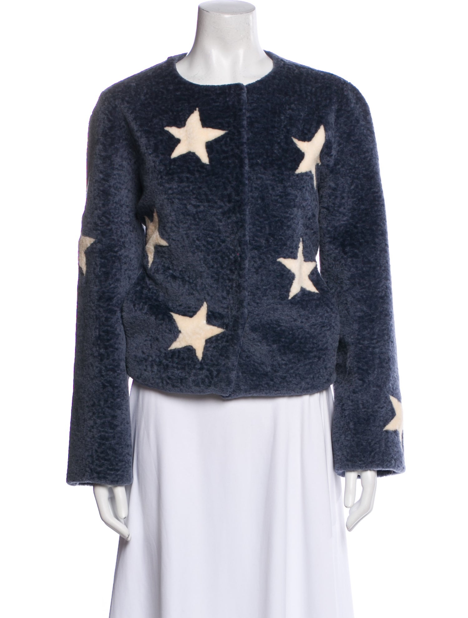 Belle Fare Shearling Tweed Pattern Fur Jacket