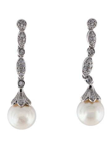 Belpearl Drop 18K Pearl & Diamond Earrings 10.0-10.5mm