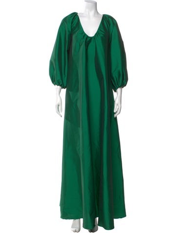Pre-owned Bernadette V-neck Long Dress In Green