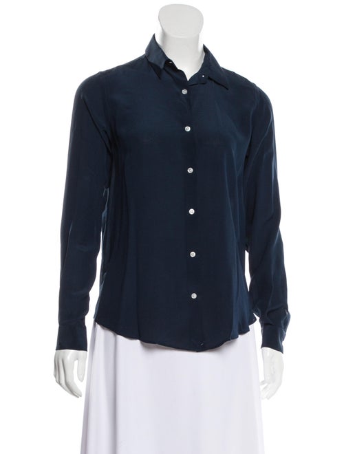 Boglioli Silk Long Sleeve Blouse Navy