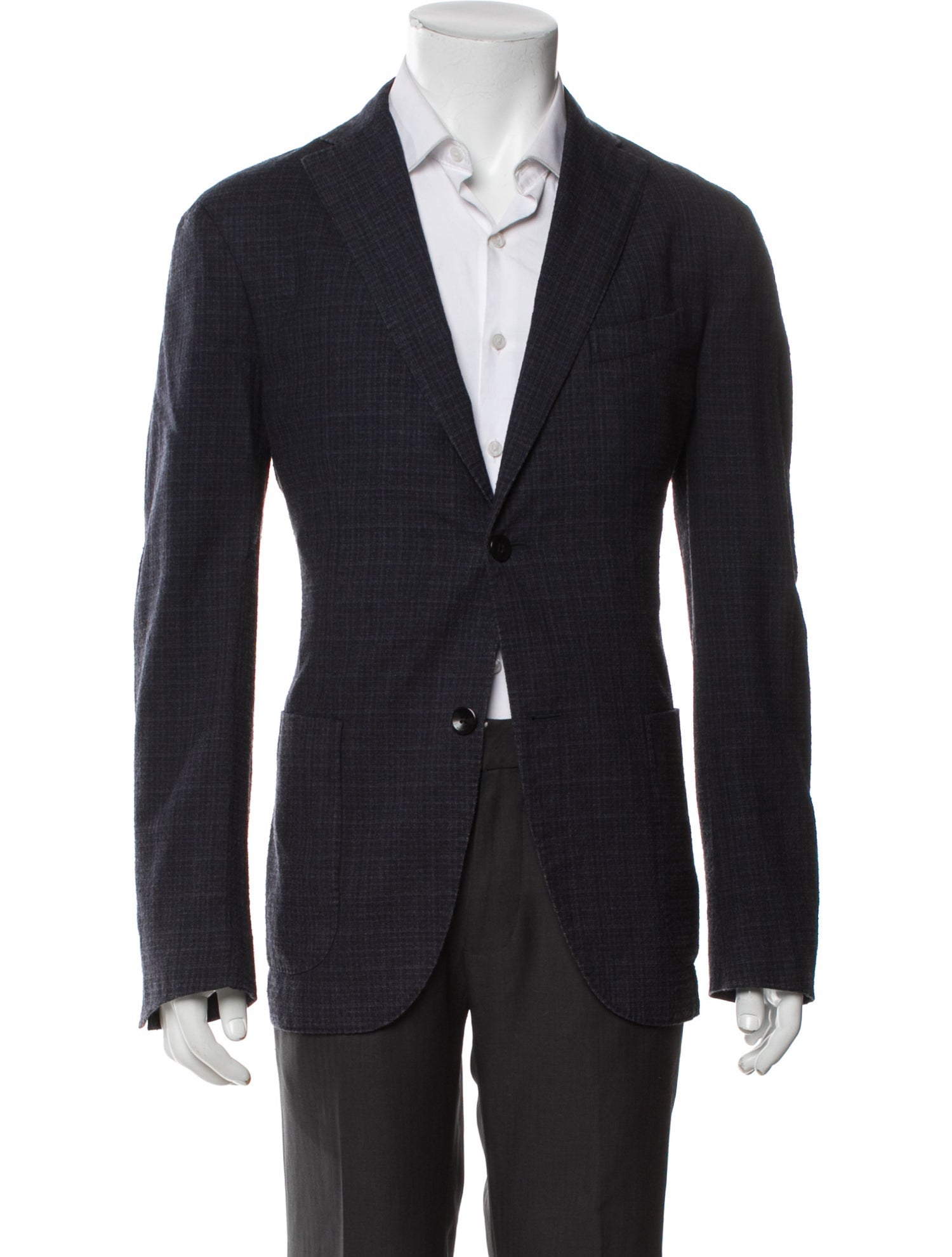 Boglioli Virgin Wool Plaid Print Peacoat