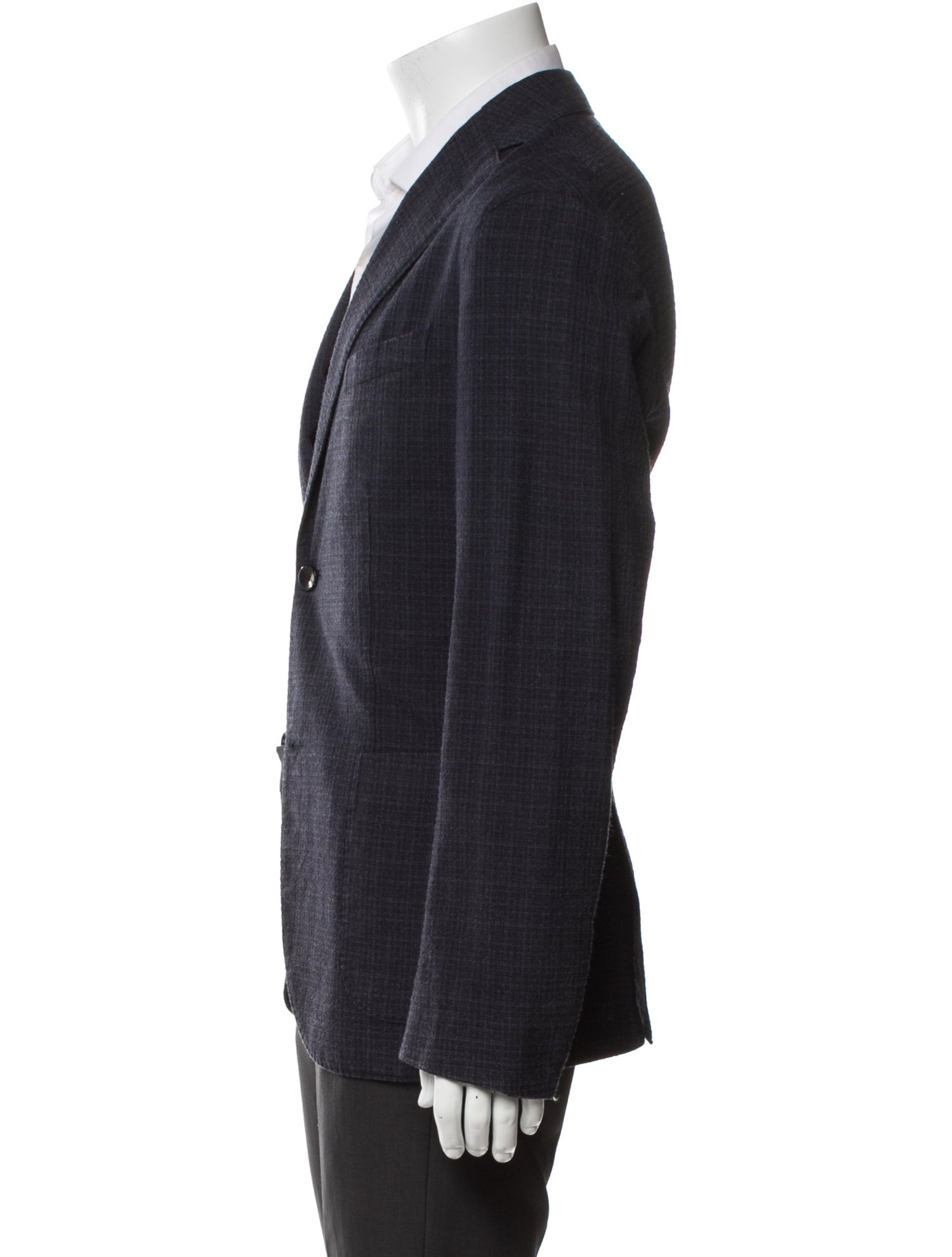 Boglioli Virgin Wool Plaid Print Peacoat