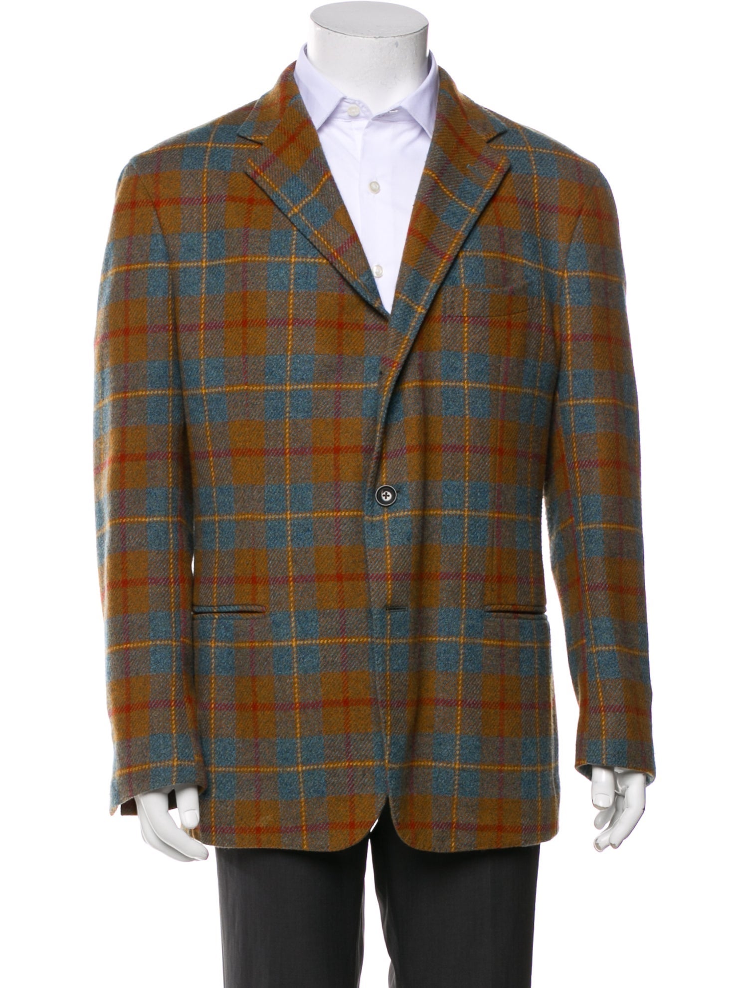 Boglioli Wool Plaid Print Peacoat