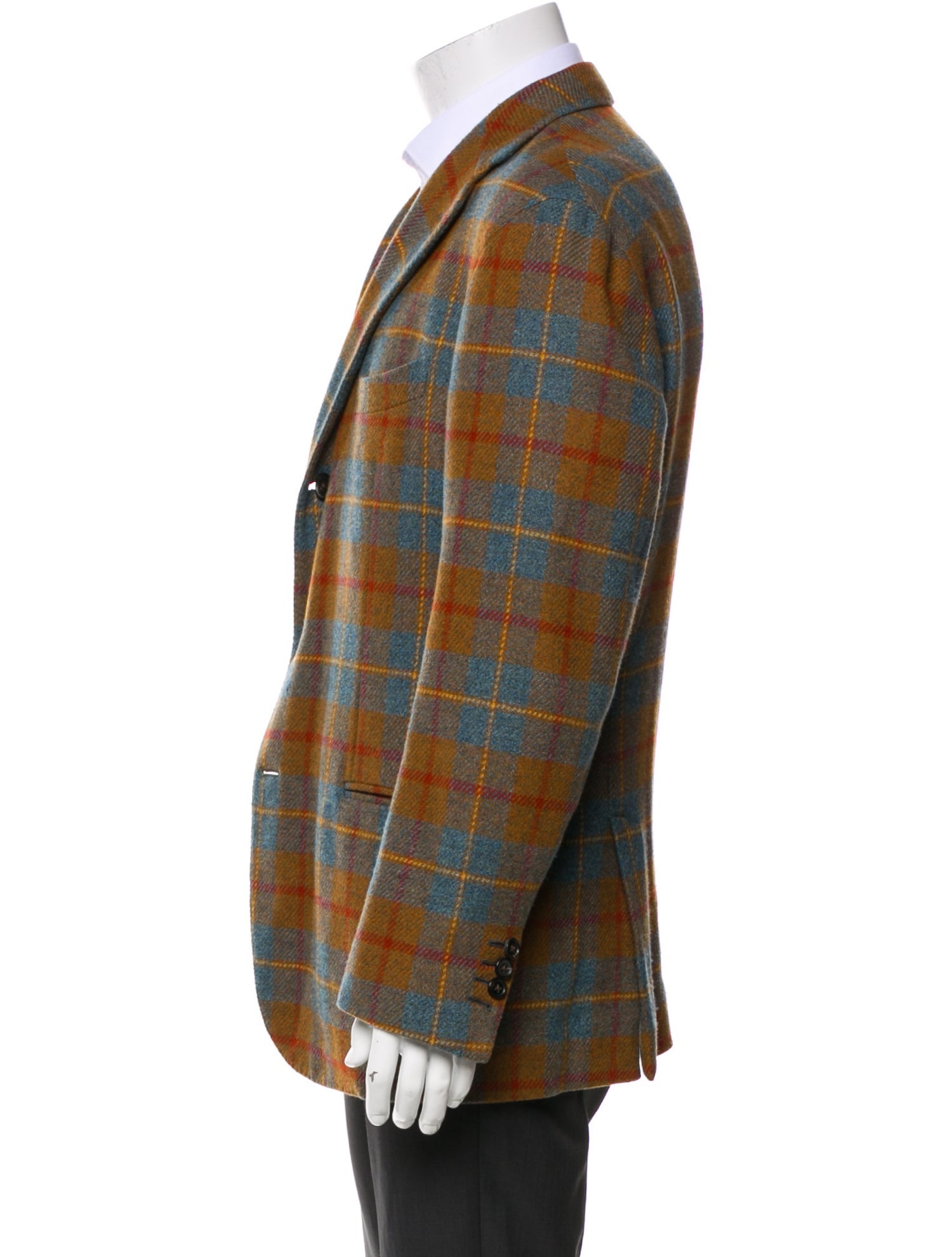 Boglioli Wool Plaid Print Peacoat