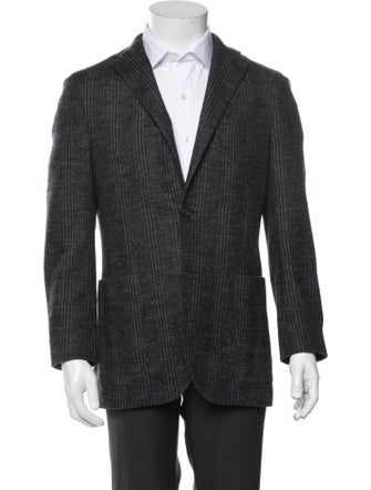 Boglioli Virgin Wool Plaid Print Peacoat