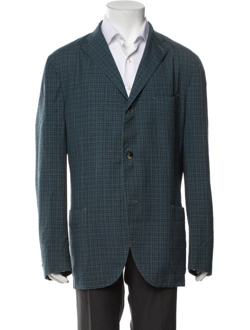 Boglioli Virgin Wool Plaid Print Peacoat