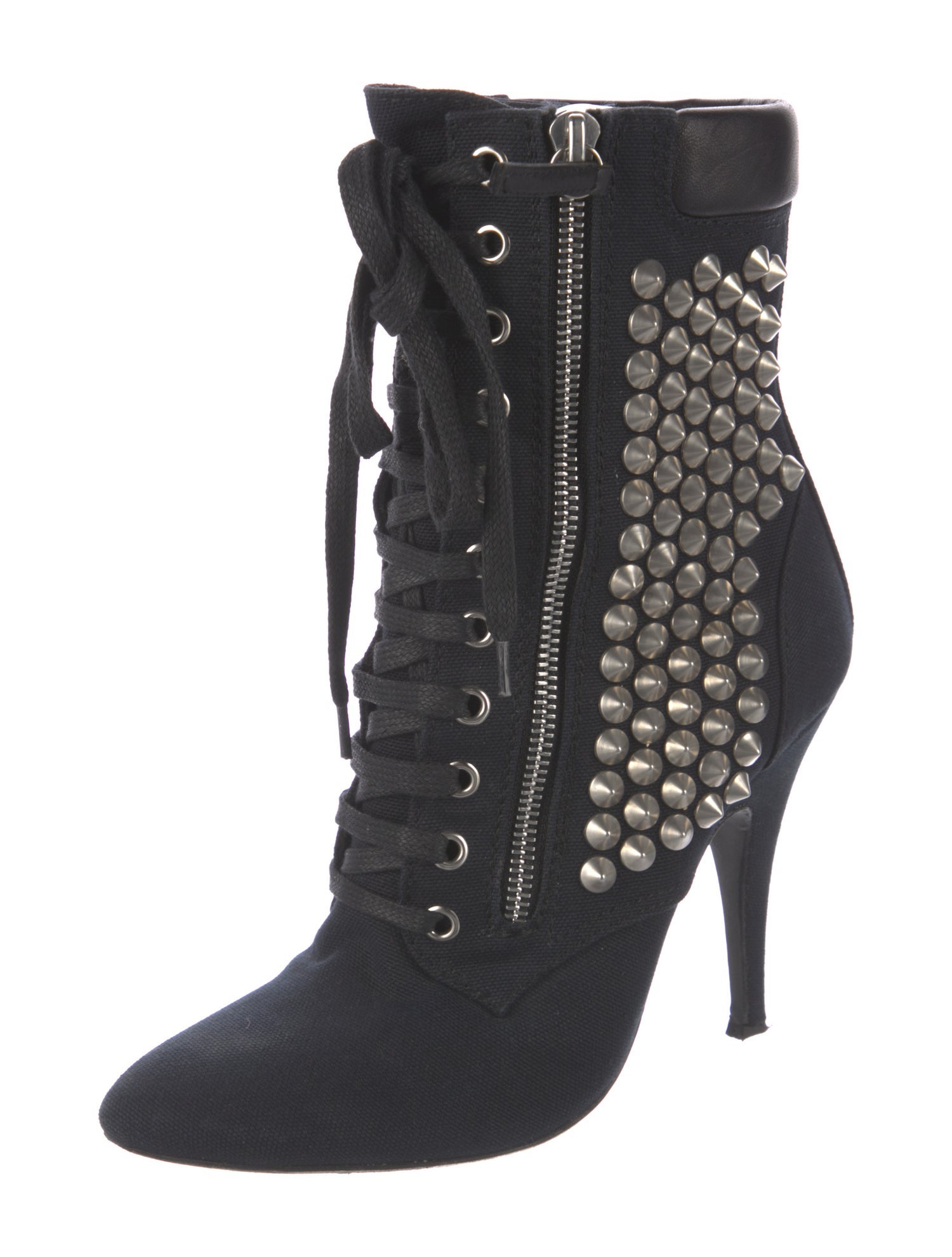 Giuseppe Zanotti x Balmain Canvas Studded Accents Lace-Up Boots