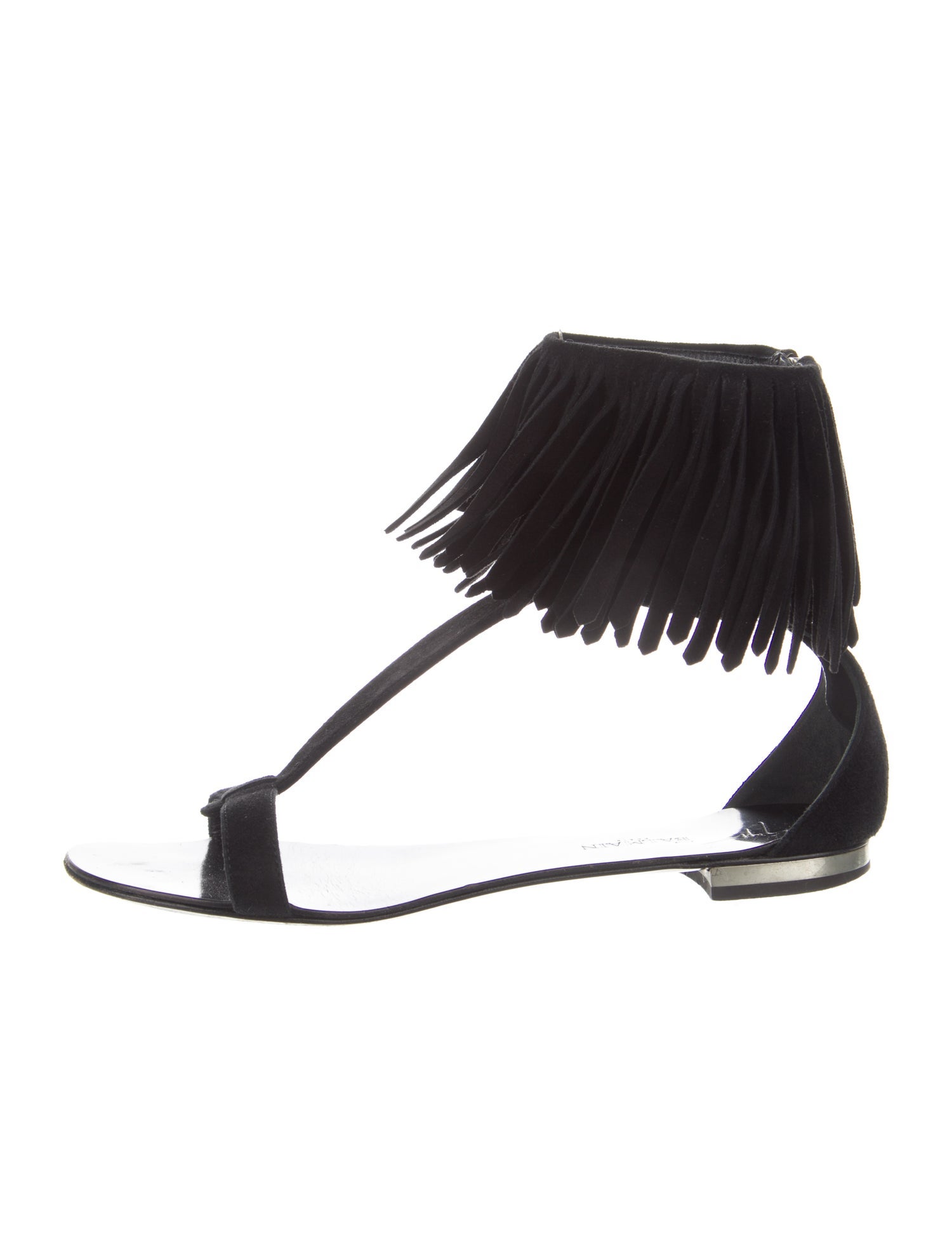 Giuseppe Zanotti x Balmain Suede Fringe Trim Accent T-Strap Sandals