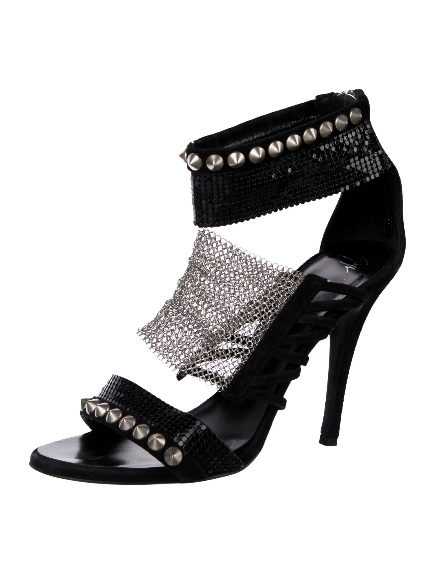 Giuseppe Zanotti x Balmain Suede Chain-Link Accents Sandals