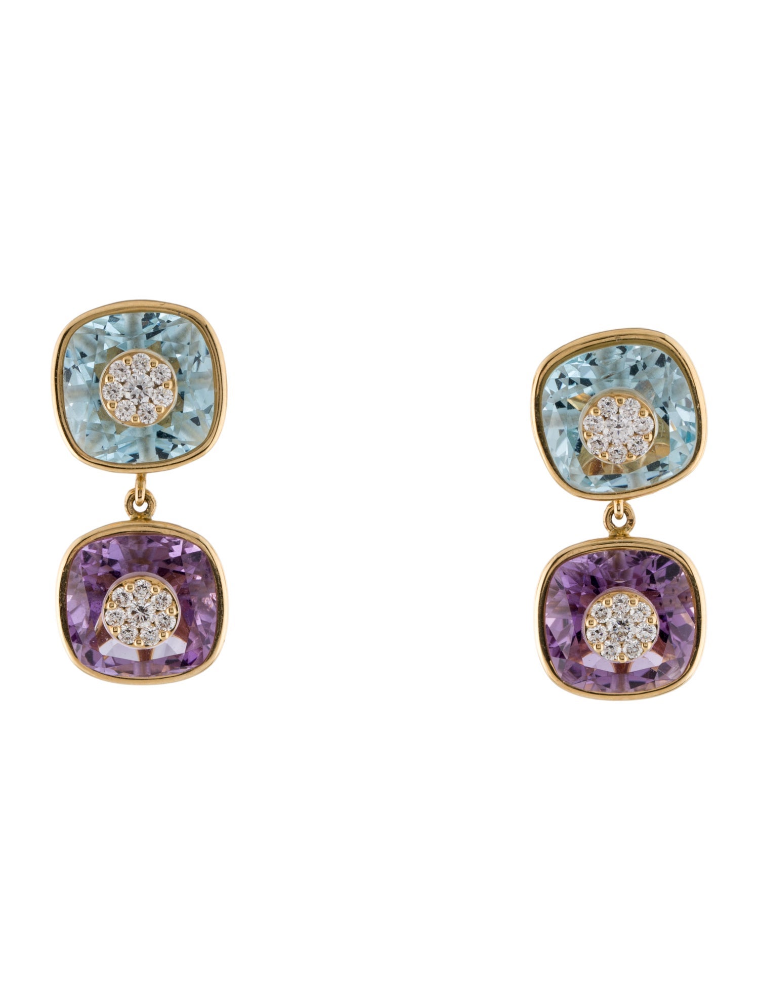 Bhansali 18K Amethyst, Topaz & Diamond One Collection Double Cushion Drop Earrings