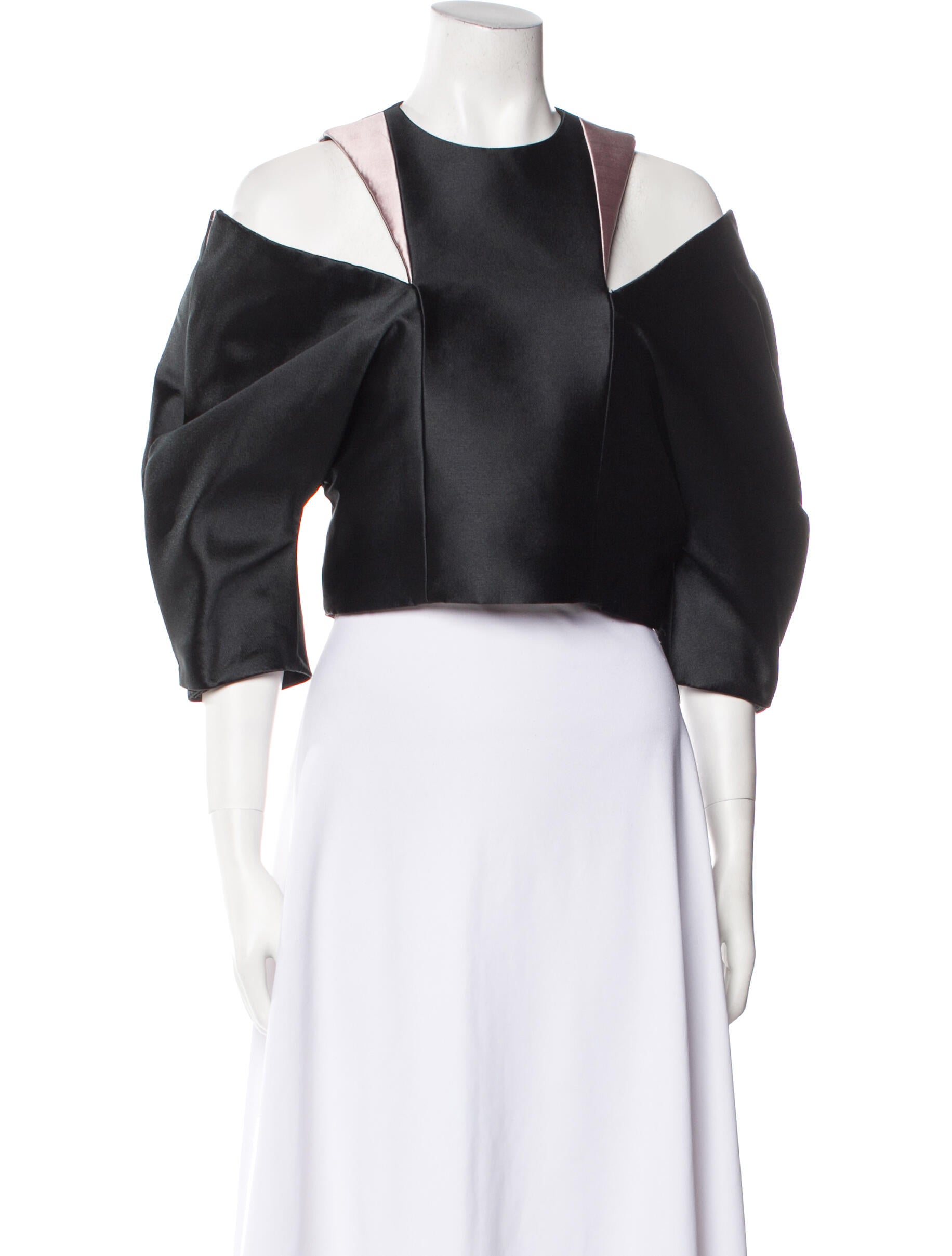 Bibhu Mohapatra Crew Neck Three-Quarter Sleeve Crop Top