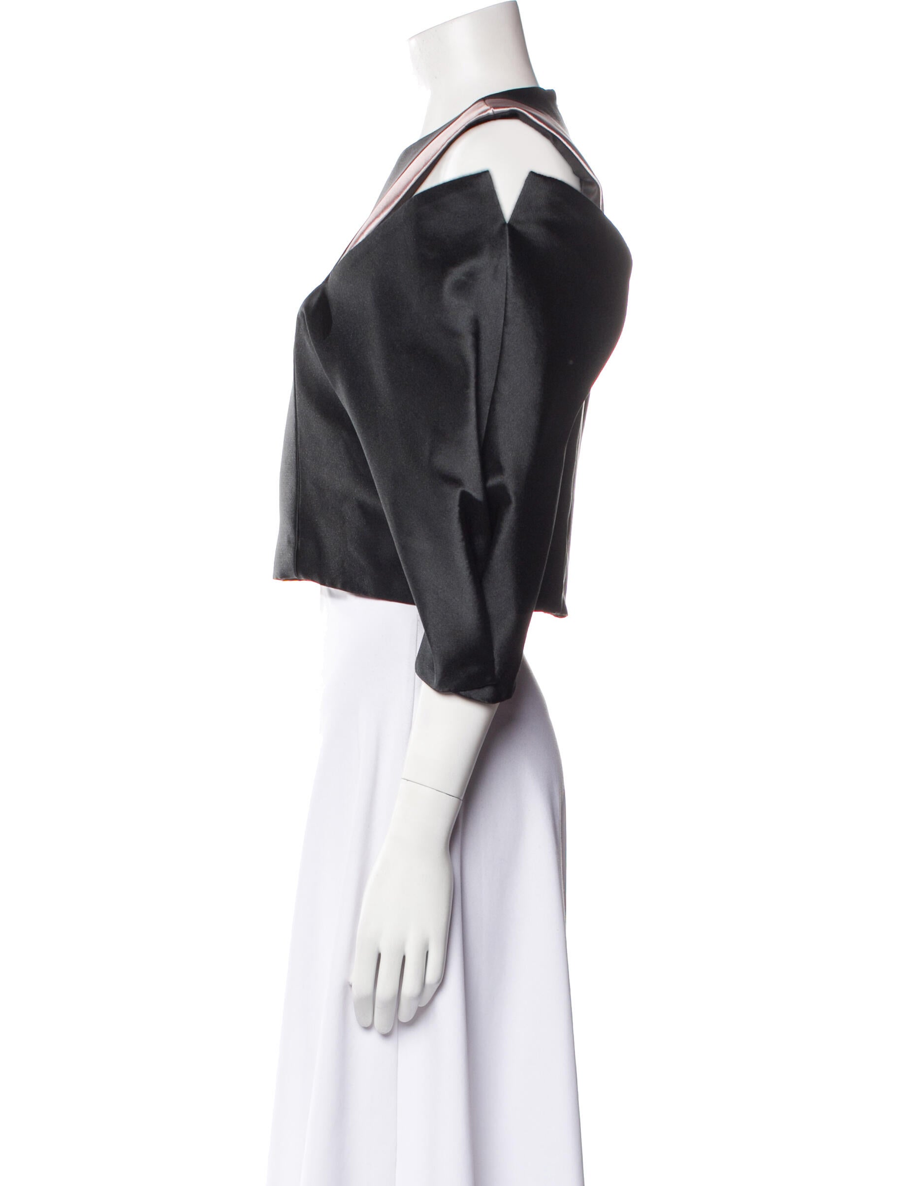 Bibhu Mohapatra Crew Neck Three-Quarter Sleeve Crop Top