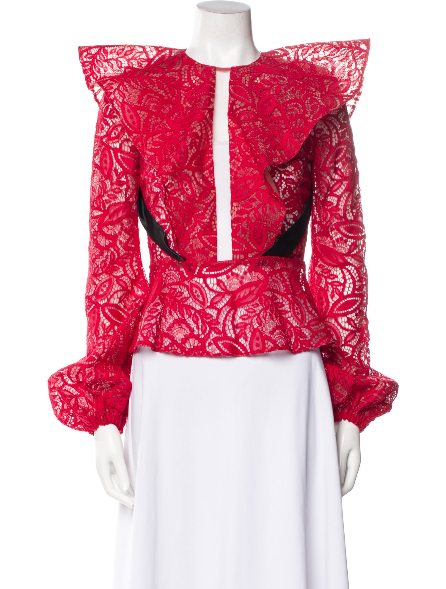 Bibhu Mohapatra Lace Pattern Plunge Neckline Blouse