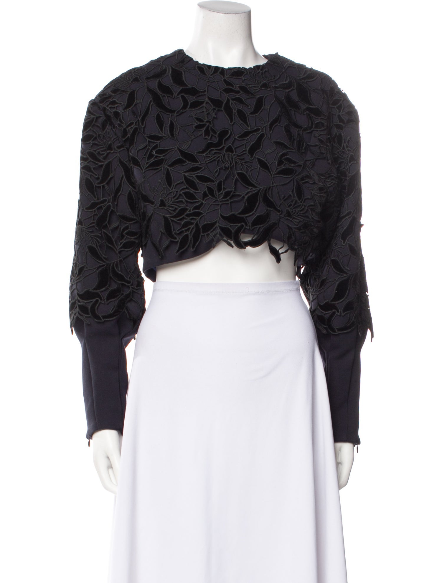 Bibhu Mohapatra Crew Neck Long Sleeve Crop Top