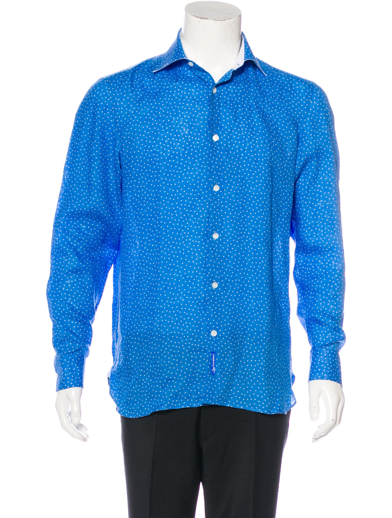 Bijan Wearable Art Polka Dot Shirt w/ Tags Blue Casual Shirts