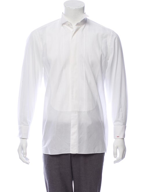 Bijan Pleated French Cuff Shirt white