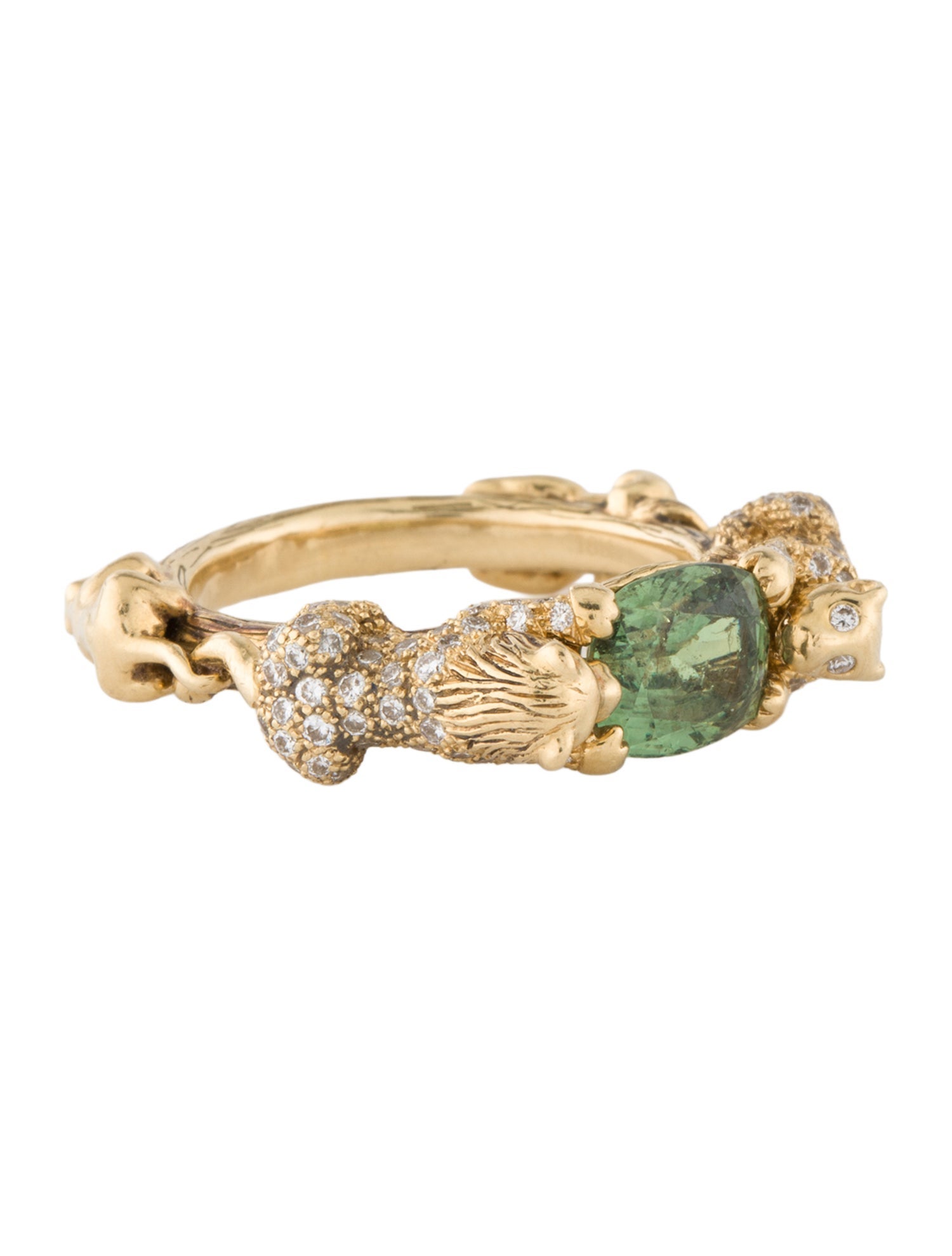 Bibi Van Der Velden 18K Demantoid Garnet & Diamond Crest Lion Cocktail Ring