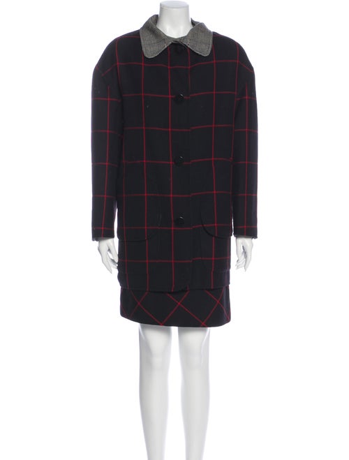 Bill Blass Wool Plaid Print Skirt Suit Wool