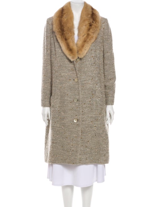 Bill Blass Tweed Pattern Fur Coat Grey