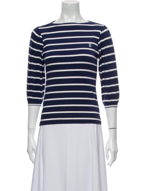 Bill Blass Striped Bateau Neckline Top Blue
