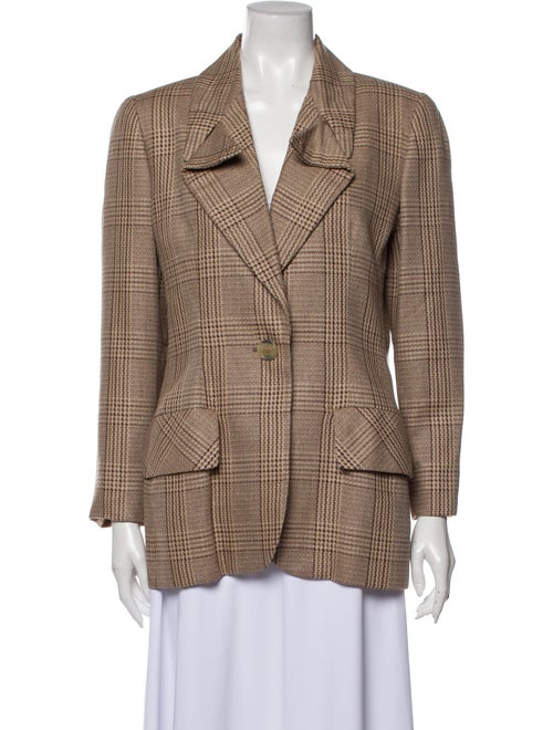 Bill Blass Vintage Plaid Print Blazer Brown
