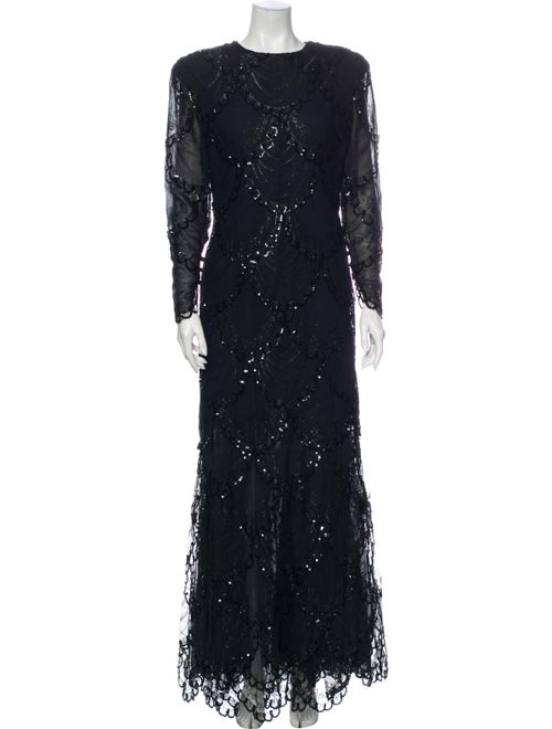 Bill Blass Crew Neck Long Dress Black