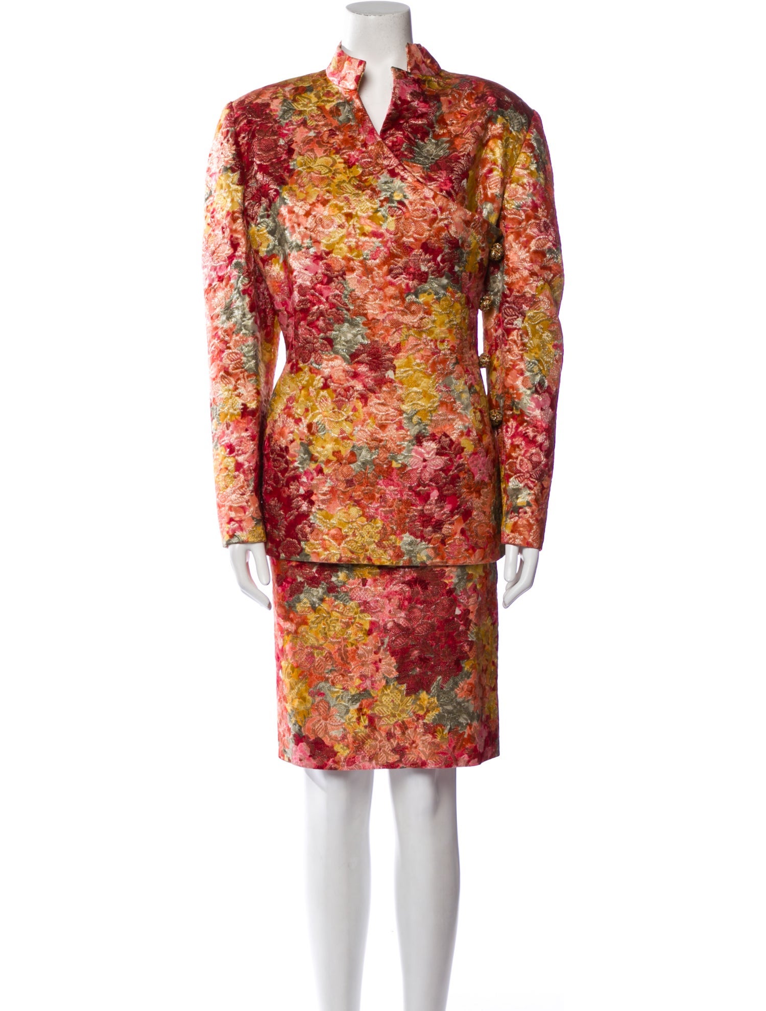 Bill Blass Vintage Floral Print Skirt Suit